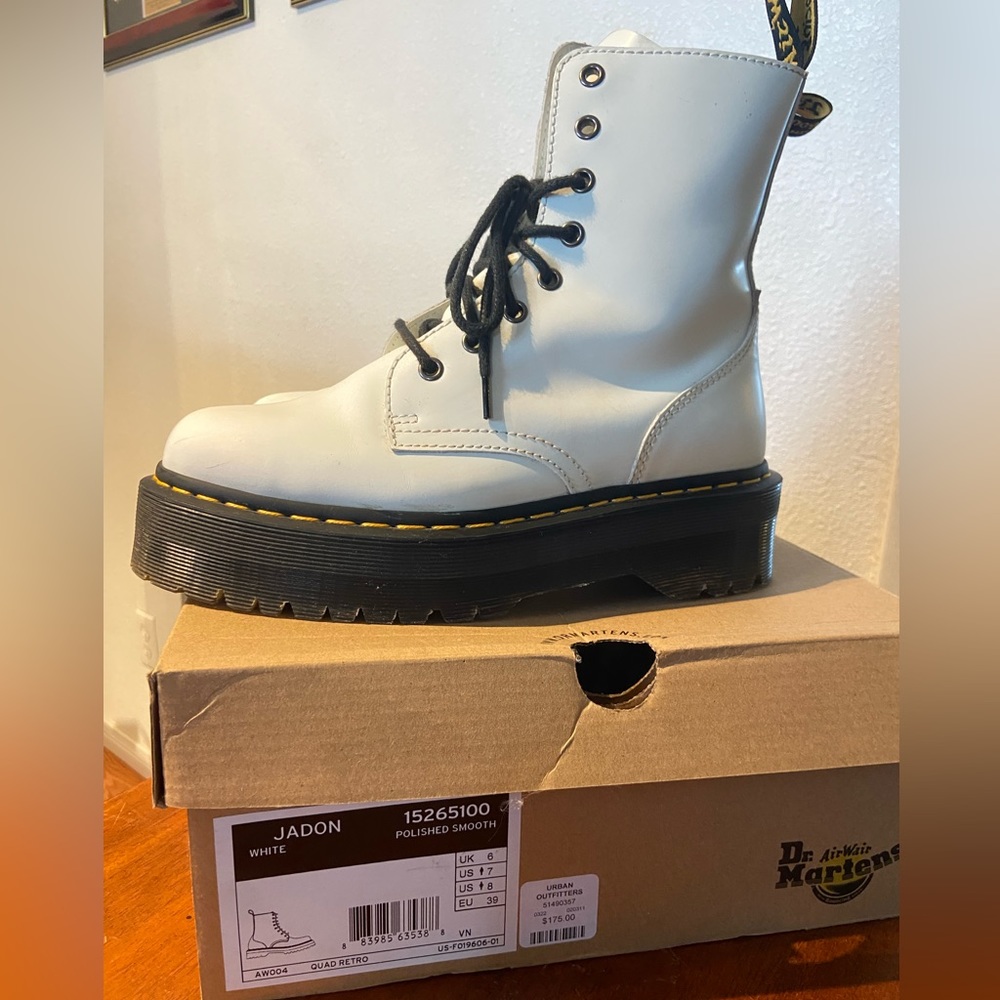 Like New, Dr. Martens Jadon Boot - White. Zipper on inner side for easy on/off.